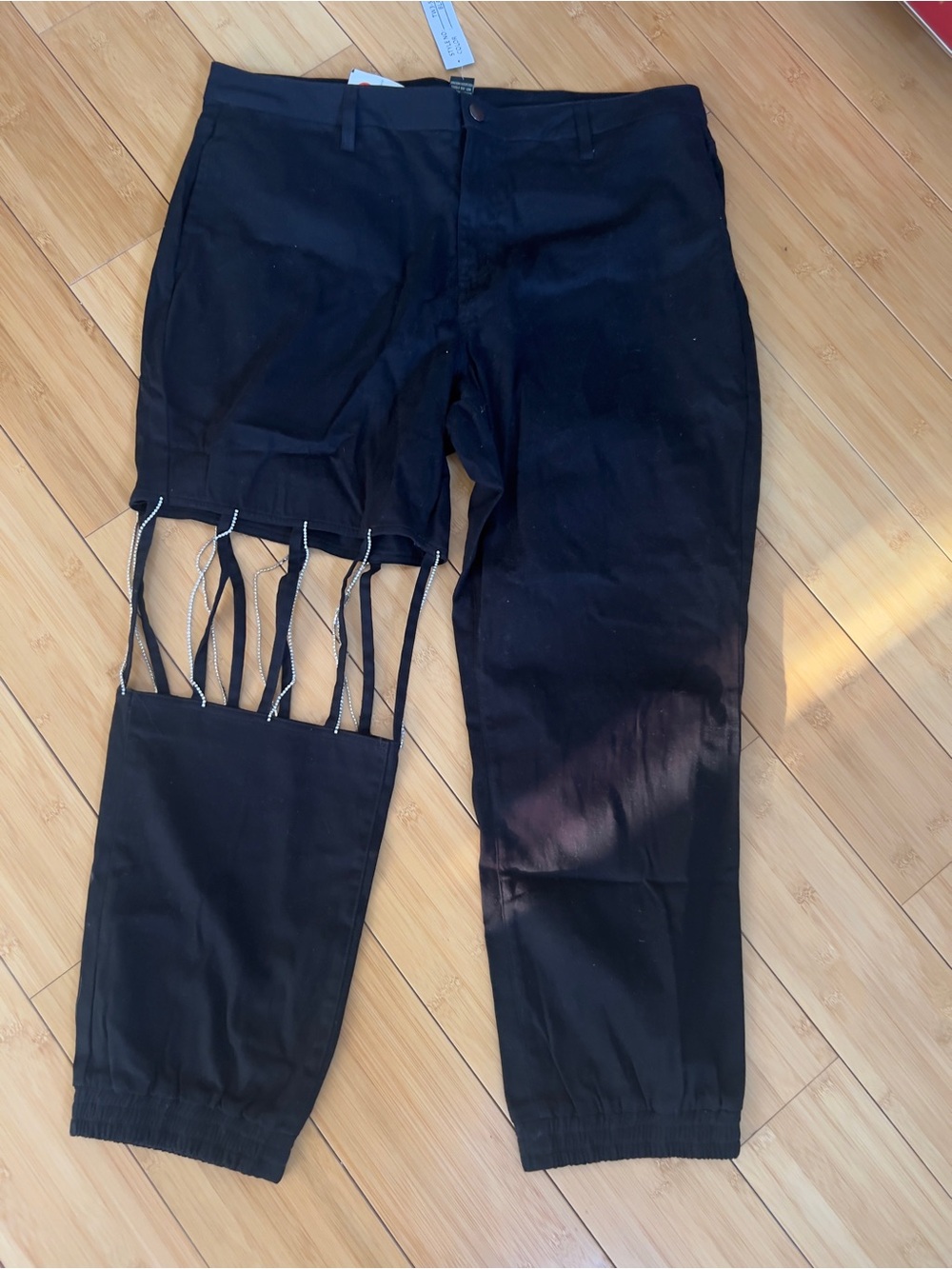 Like An Angel Black Cutout Rhinestone Chain Jogger Pants Womens Plus Size 2X